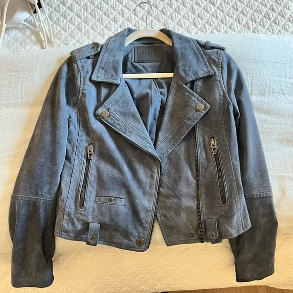BLANK NYC Suede Moto Jacket in Slate Blue - Picture 5 of 14